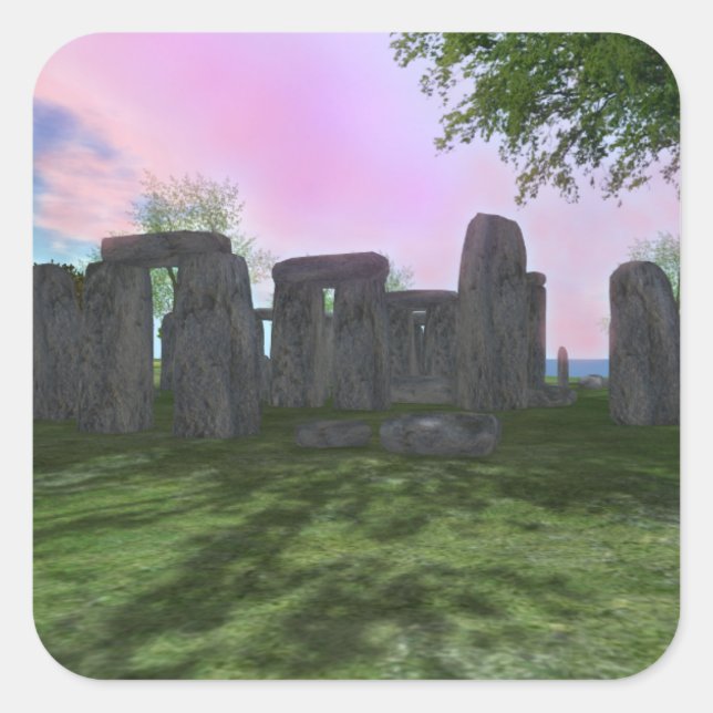 Adesivo Quadrado Culto Sunrise Stonehenge Stickers Quadrados, Brilh (Frente)