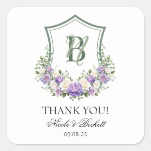 Adesivo Quadrado Cume de Flor Branca Roxa Casamento Agradecimento