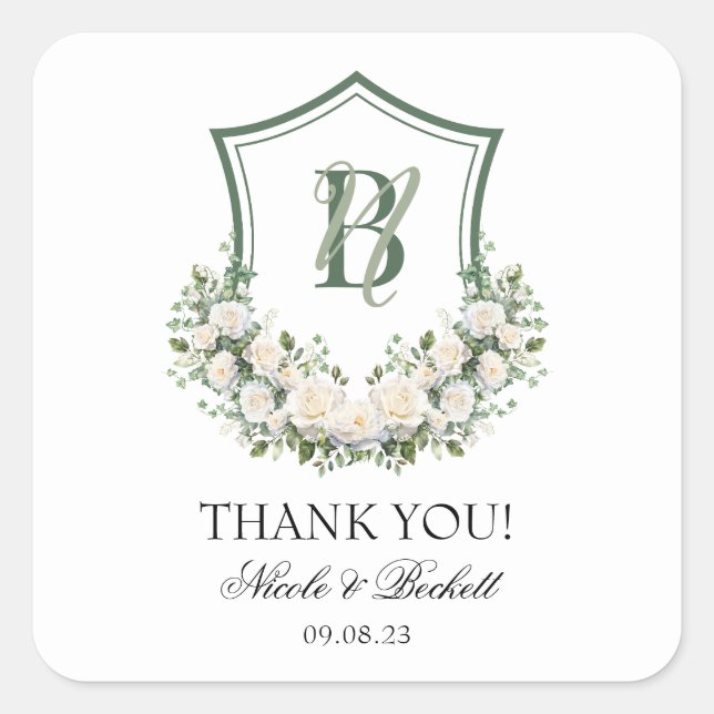 Adesivo Quadrado Cume de Flores Brancas Obrigado Casamento (Frente)