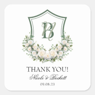 Adesivo Quadrado Cume de Flores Brancas Obrigado Casamento