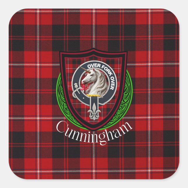 Adesivo Quadrado Cunningham Scottish Clan Tartan & Crest (Frente)