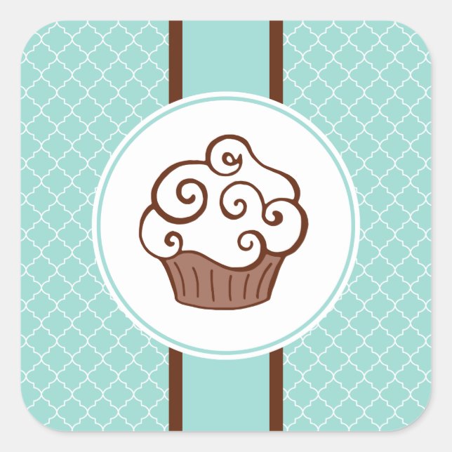 Adesivo Quadrado Cupcake Aqua Lace (Frente)