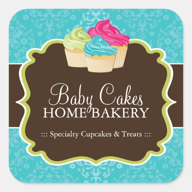 Adesivo Quadrado Cupcake Bakery Stickers (Frente)