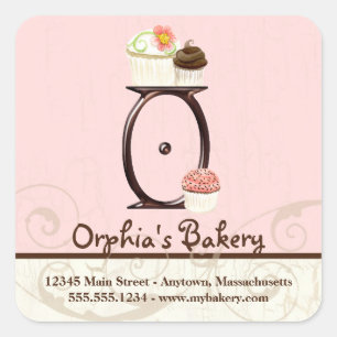 Adesivo Quadrado Cupcake Carta O Monograma Logotipo para empresas