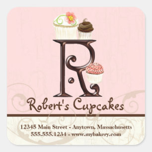 Adesivo Quadrado Cupcake Carta R Monograma Logotipo para empresas