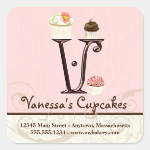 Adesivo Quadrado Cupcake Carta V Monograma Logotipo para empresas