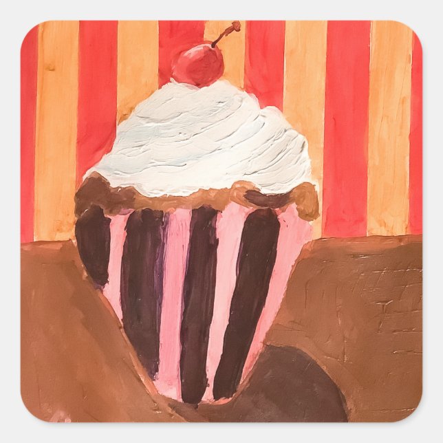 Adesivo Quadrado Cupcake com cobertura de baunilha (Frente)