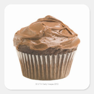 Adesivo Quadrado Cupcake com crosta de gelo do chocolate, tiro do