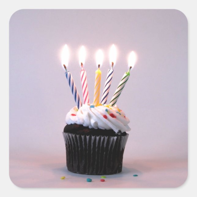 Adesivo Quadrado Cupcake de aniversário com velas (Frente)