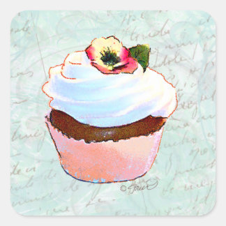 Adesivo Quadrado Cupcake de chocolate rosa francês Estilo vitorioso