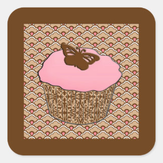 Adesivo Quadrado Cupcake de Fosco Rosa de Morango