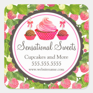 Adesivo Quadrado Cupcake De Pop De Bolachas De Framboesa