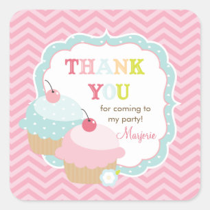 Adesivo Quadrado Cupcake Divertido Colorido Obrigado Por