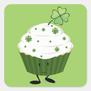 Adesivo Quadrado Cupcake do dia de St Patrick de sorriso