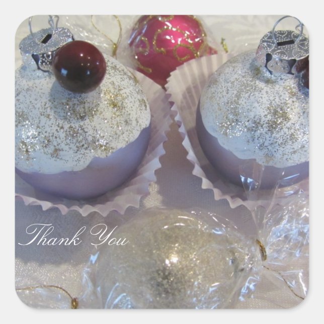 Adesivo Quadrado Cupcake do rico Obrigado (Frente)