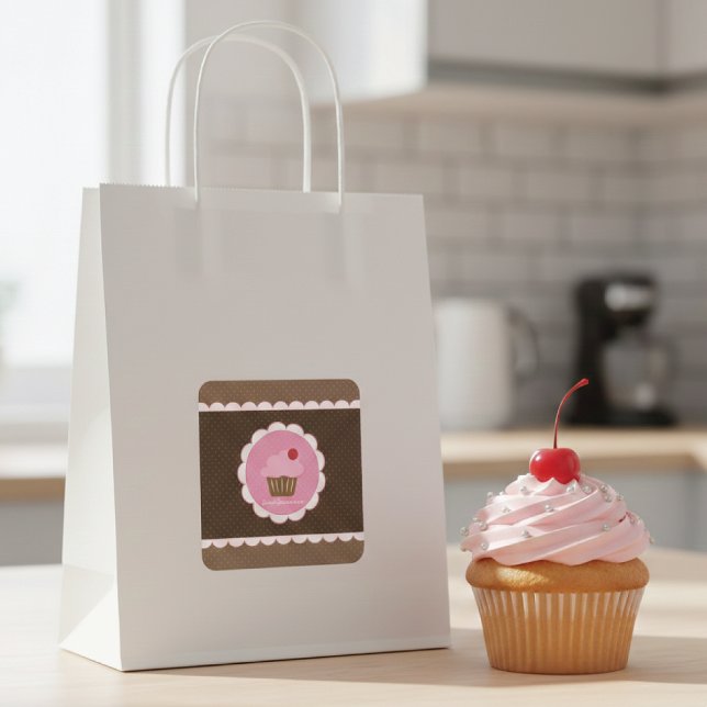 Adesivo Quadrado Cupcake doce de cereja (Criador carregado)