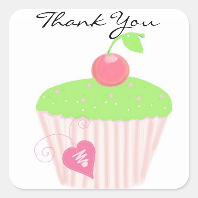 Adesivo Quadrado Cupcake Glacê Obrigado (Frente)