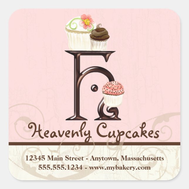 Adesivo Quadrado Cupcake H Monograma Logotipo para empresas (Frente)
