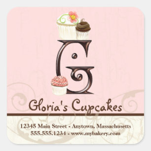 Adesivo Quadrado Cupcake Letter G Monograma Logotipo para empresas