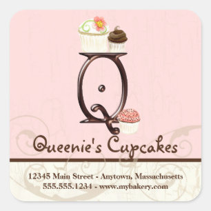 Adesivo Quadrado Cupcake Letter Q Monograma Logotipo para empresas