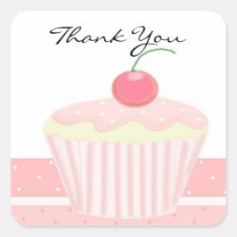 Adesivo Quadrado Cupcake Rosa Obrigado