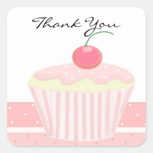 Adesivo Quadrado Cupcake Rosa Obrigado