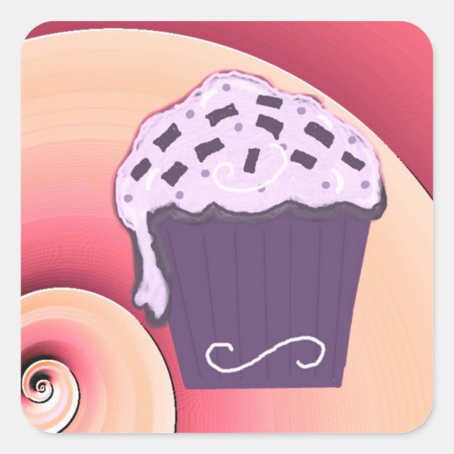 Adesivo Quadrado Cupcake roxo com fundo suave (Frente)