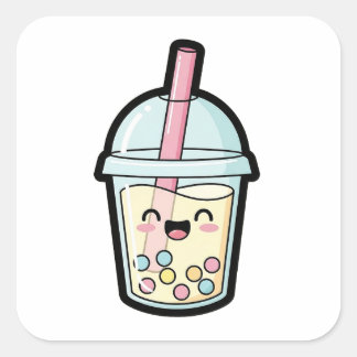 Adesivo Quadrado Cupcake Sorridente – Ilustração Kawaii Fofa