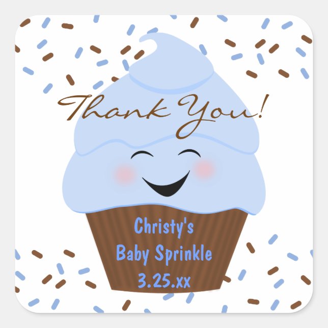 Adesivo Quadrado Cupcake Sprinkles Baby Boy Sticker (Frente)