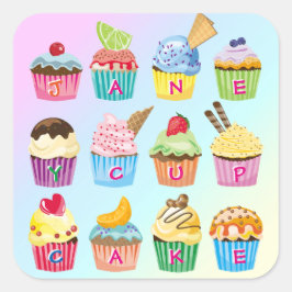Adesivo Quadrado Cupcakes Adicione Seu Nome Monograma Deliciosos Tr