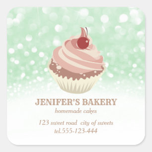 Adesivo Quadrado cupcakes caseiros e doces da gliteria de Vintage
