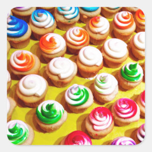 Adesivo Quadrado Cupcakes Coloridos