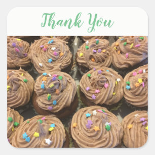 Adesivo Quadrado Cupcakes de Chocolate Obrigado