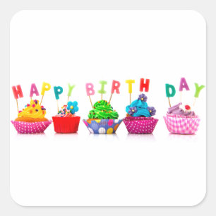 Adesivo Quadrado Cupcakes do feliz aniversario