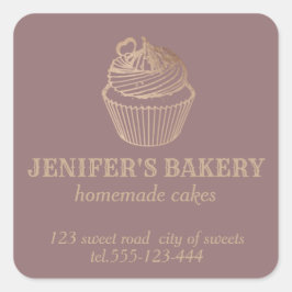 Adesivo Quadrado cupcakes e doces caseiros de rosa gold