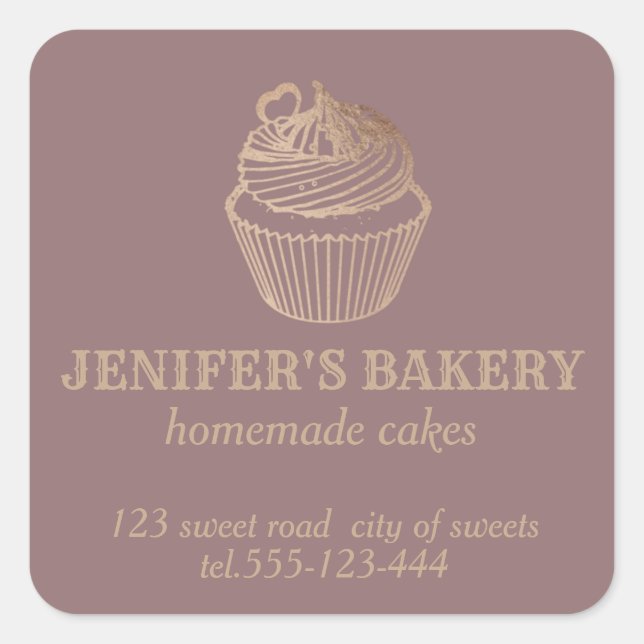 Adesivo Quadrado cupcakes e doces caseiros de rosa gold (Frente)