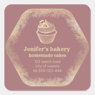 Adesivo Quadrado cupcakes e embalagens Douradas caseiras