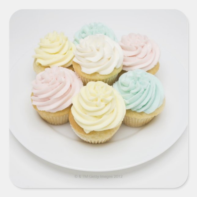 Adesivo Quadrado Cupcakes na White Plate (Frente)