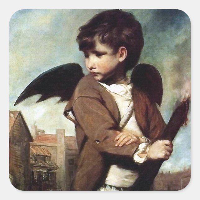 Adesivo Quadrado Cupido como um Menino de Ligação (Frente)