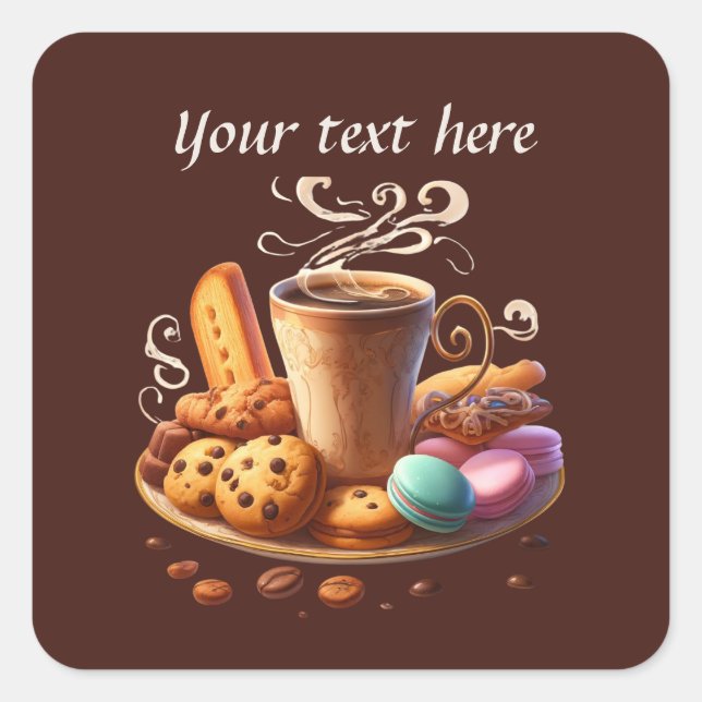 Adesivo Quadrado Curioso adicionar seu compro de café de texto (Frente)