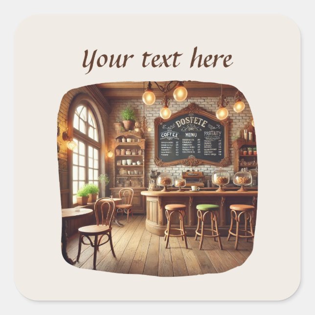 Adesivo Quadrado Curioso adicionar seu compro de café de texto (Frente)