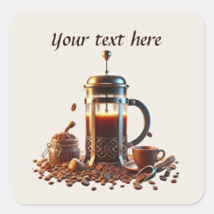Adesivo Quadrado Curioso adicionar seu compro de café de texto