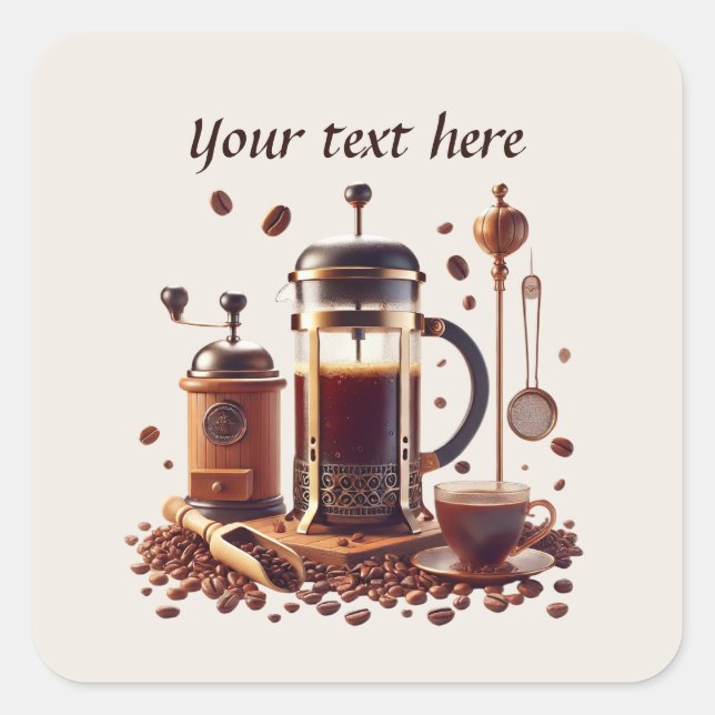 Adesivo Quadrado Curioso adicionar seu compro de café de texto (Frente)
