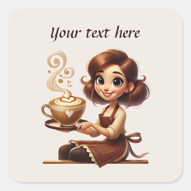 Adesivo Quadrado Curioso adicionar seu compro de café de texto (Frente)