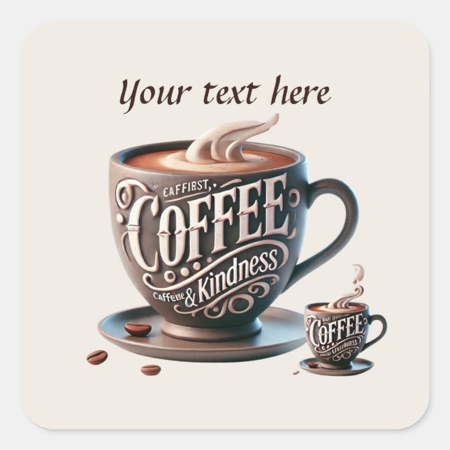 Adesivo Quadrado Curioso adicionar seu compro de café de texto (Frente)