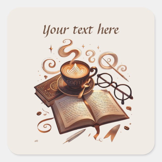 Adesivo Quadrado Curioso adicionar seu compro de café de texto (Frente)