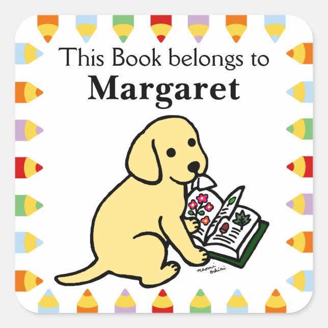 Adesivo Quadrado Curioso Labrador Amarelo Puppy (Frente)