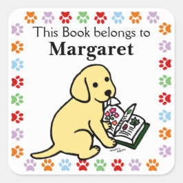 Adesivo Quadrado Curioso Labrador Amarelo Puppy