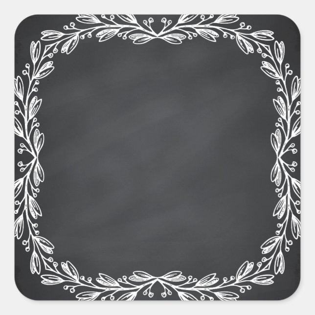 Adesivo Quadrado Curvas Faux Chalkboard de Vazio Floral Personaliza (Frente)