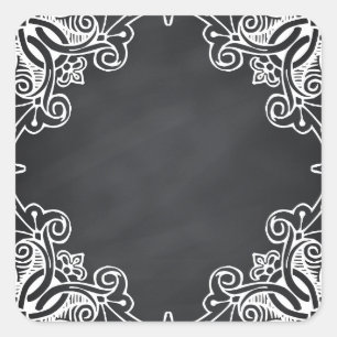 Adesivo Quadrado Curvas Faux Chalkboard de Vazio Floral Personaliza